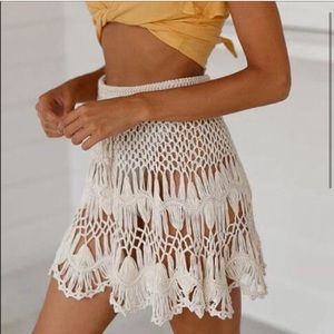 Crochet swimwear cover up skirt cream